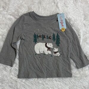 NWT Cat & Jack Long Sleeve Grey Polar Bear Holiday Shirt 18M